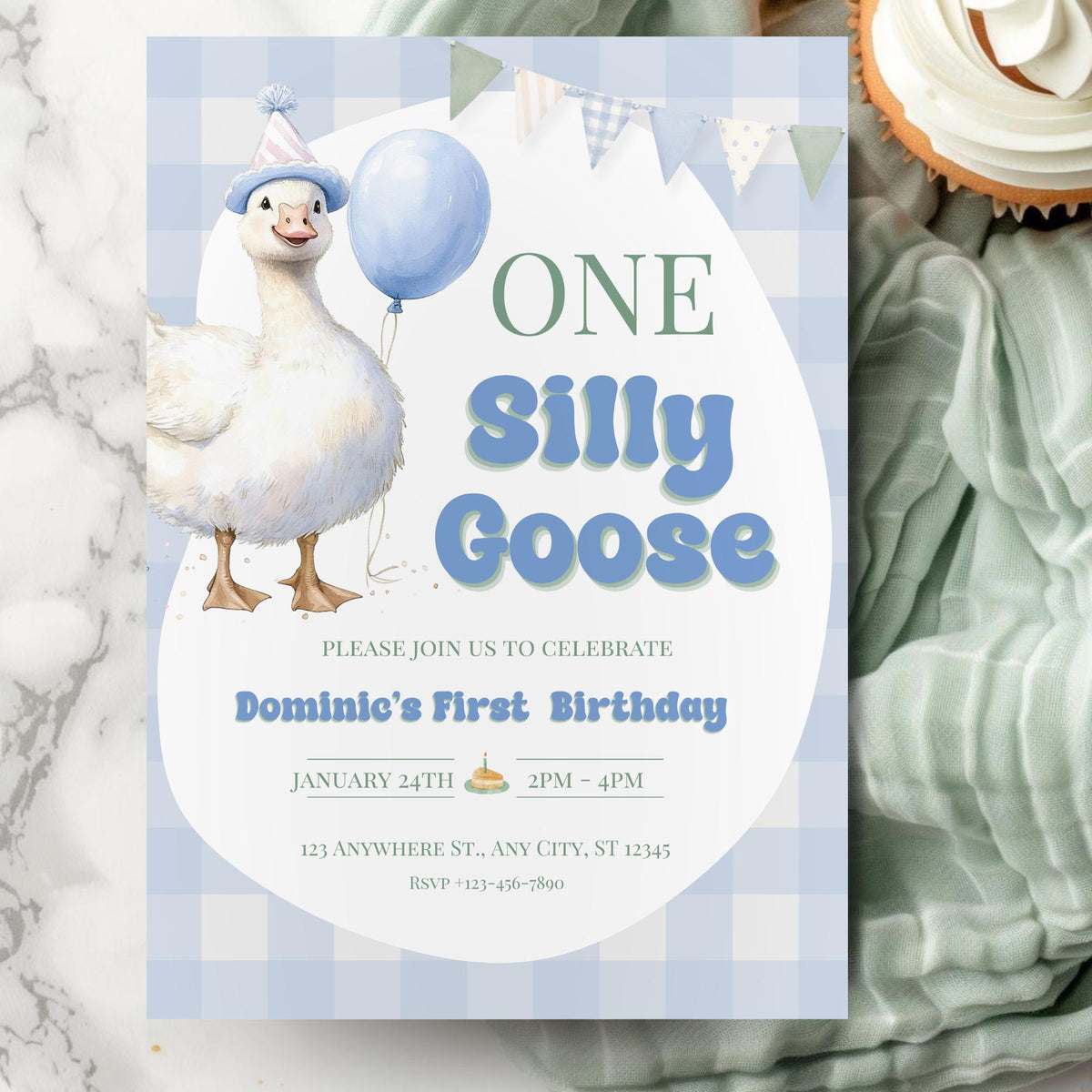 One Silly Goose Boy First Birthday Invitation