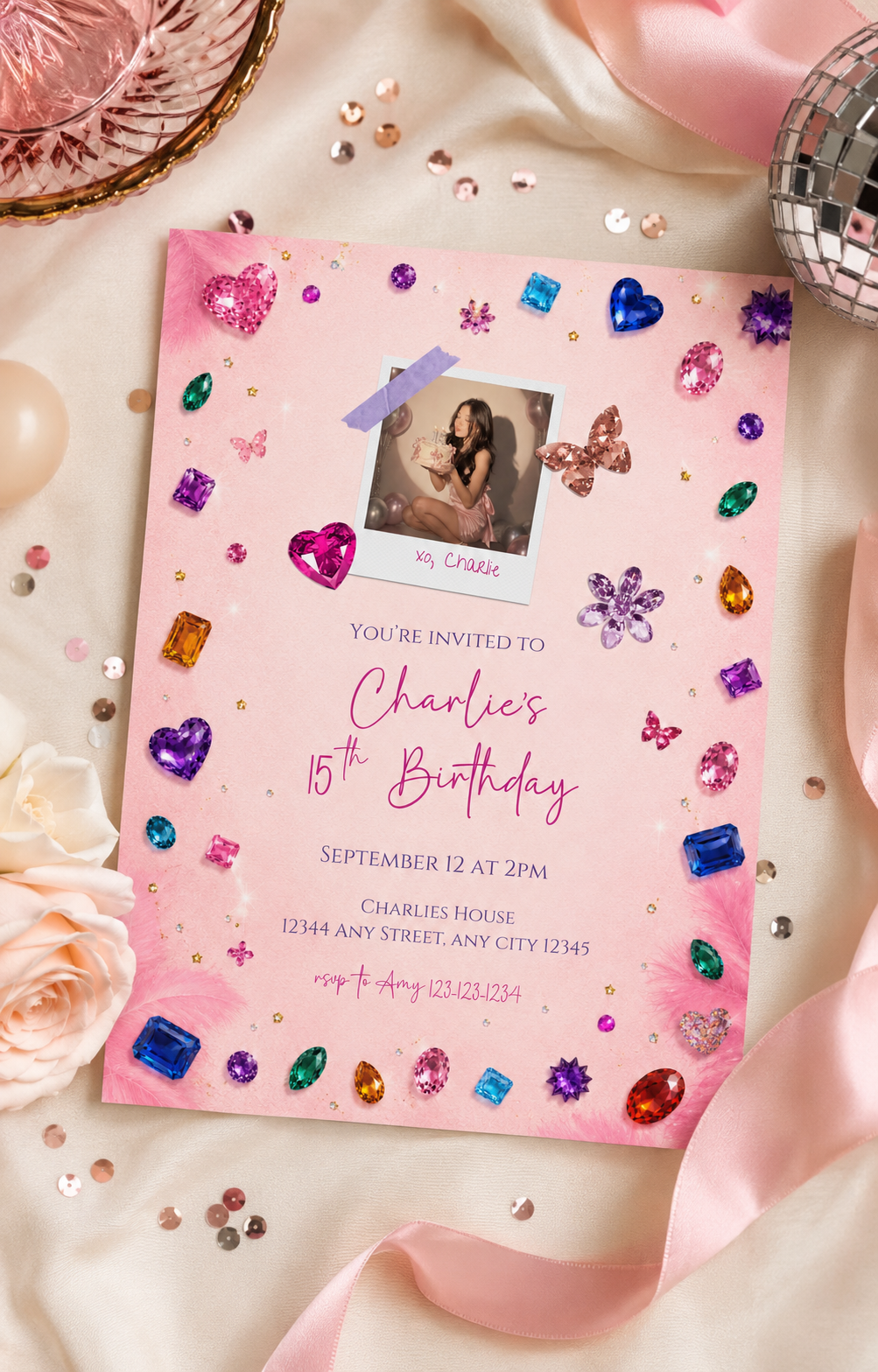 Whimsy Gem Inspired Birthday Invitation