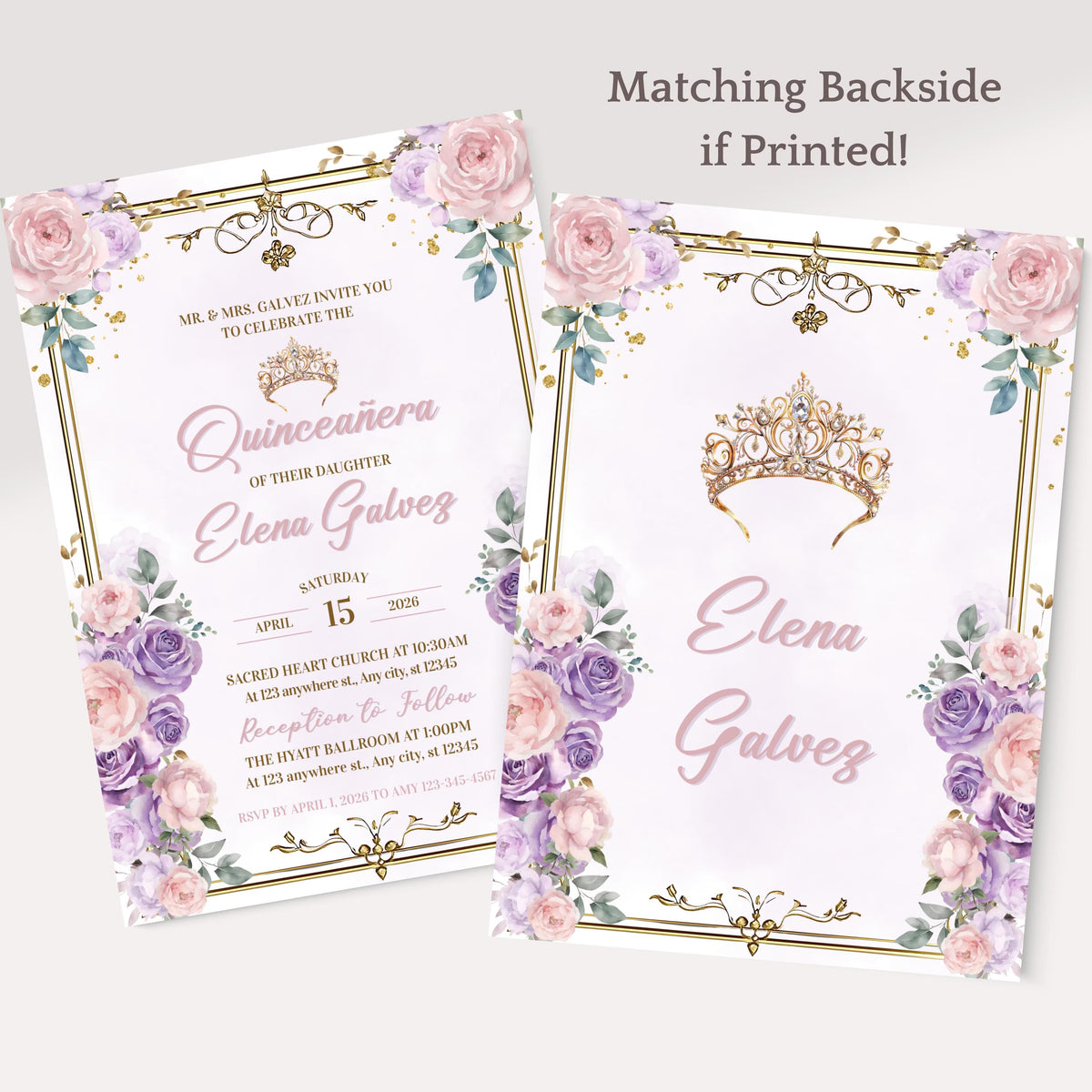 Floral Purple and Pink Quinceañera Invitation