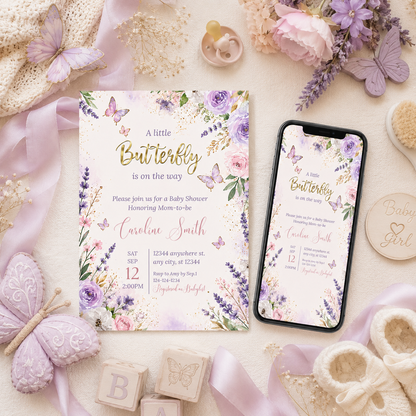 A Little Butterfly Is on Her Way Baby Shower Invitation