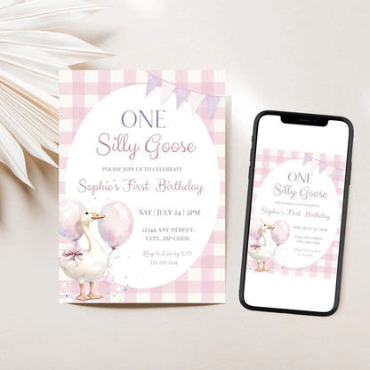 One Silly Goose Girl Birthday Invitation