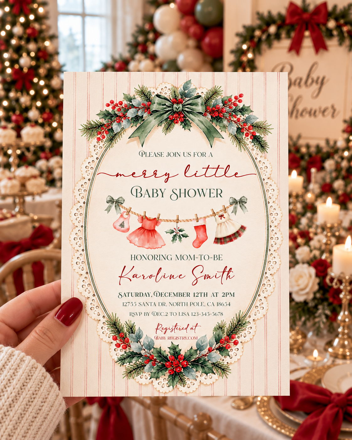 Merry Little Christmas Baby Shower Invitation