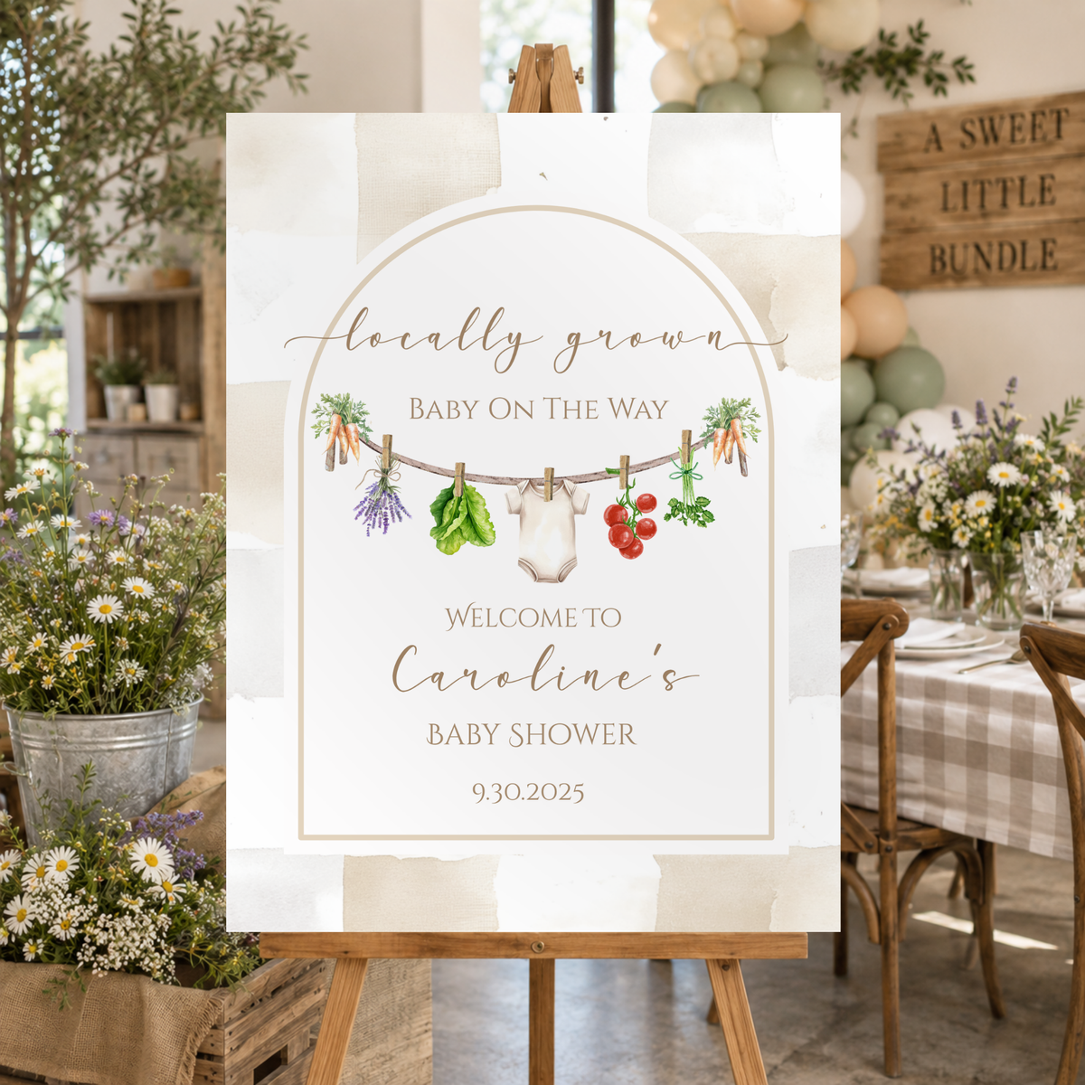Locally Grown Baby Shower Welcome Sign