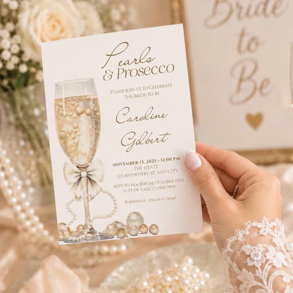 Pearls and Prosecco Bridal Shower Invitation