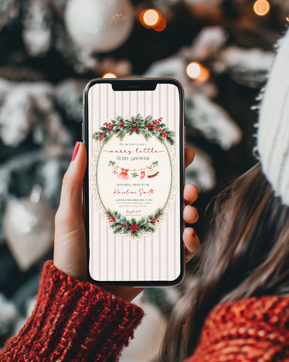Merry Little Christmas Baby Shower Invitation