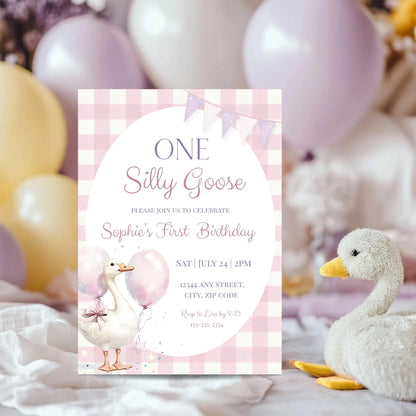 One Silly Goose Girl Birthday Invitation
