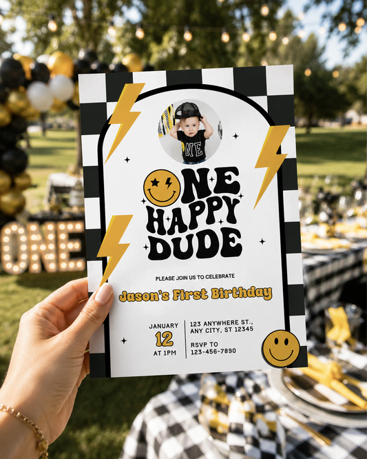 One Happy Dude First Birthday Photo Invitation