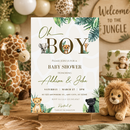 Oh Boy Safari Baby Shower Invitation Bundle