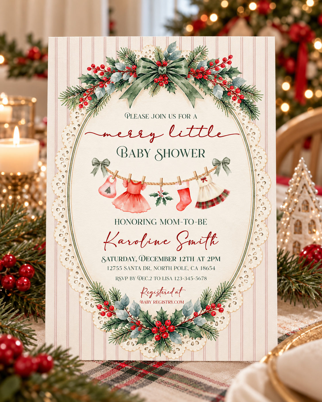 Merry Little Christmas Baby Shower Invitation