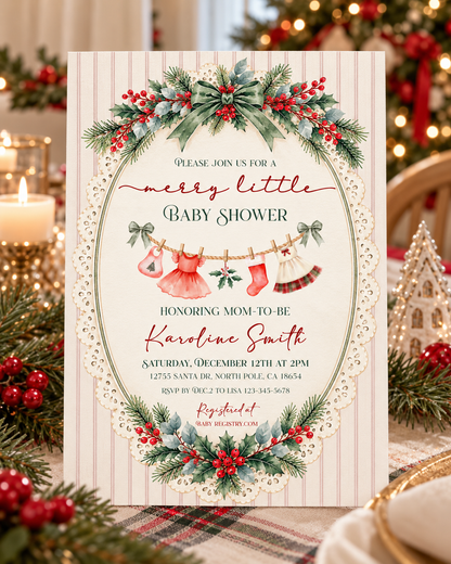 Merry Little Christmas Baby Shower Invitation