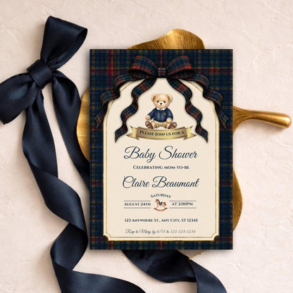Vintage Polo Teddy Bear Baby Shower Invitation Bundle
