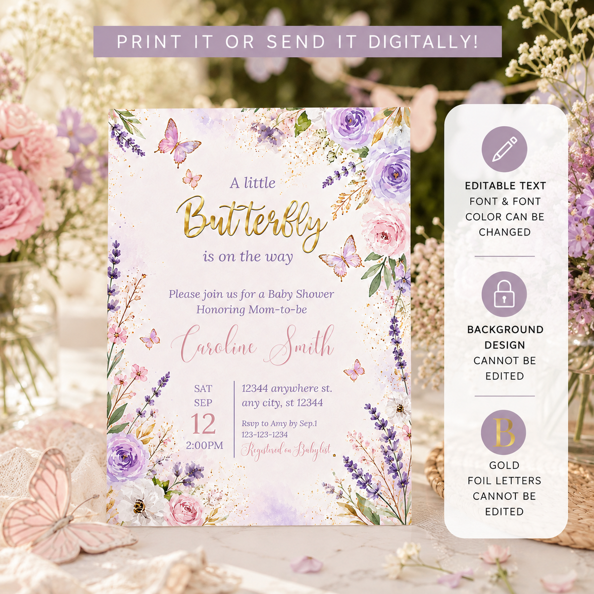 A Little Butterfly Is on Her Way Baby Shower Invitation