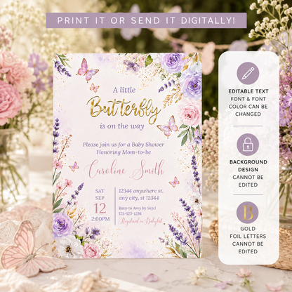A Little Butterfly Is on Her Way Baby Shower Invitation