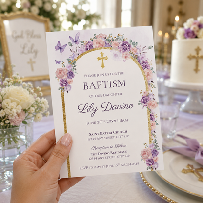 Floral Baptism Invitation
