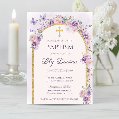 Floral Baptism Invitation