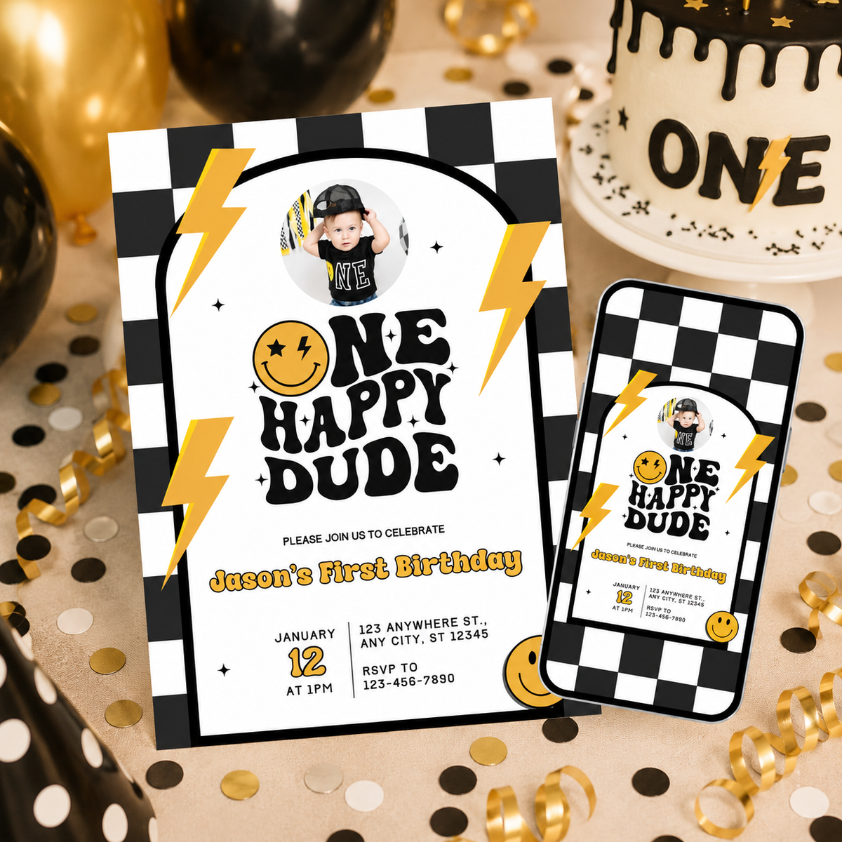 One Happy Dude First Birthday Photo Invitation