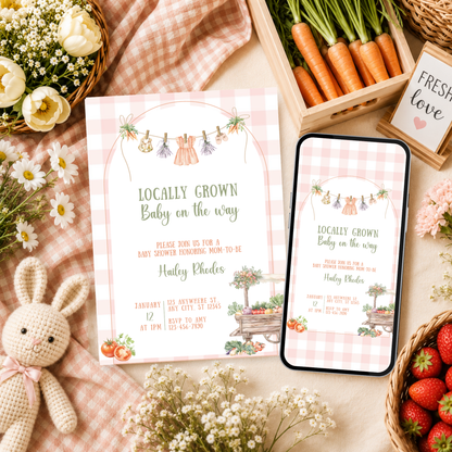 Locally Grown Baby Girl Shower Invitation Bundle