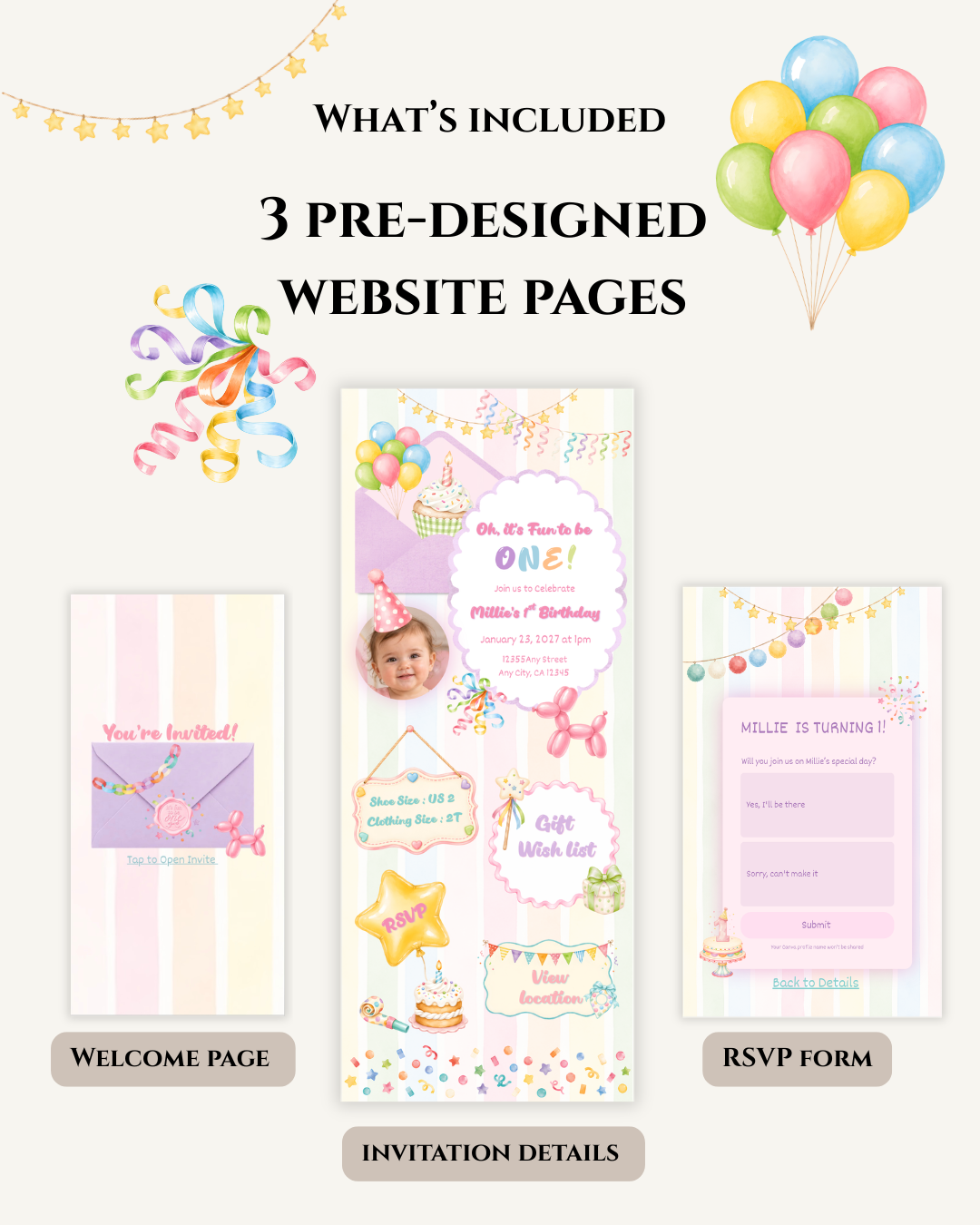 It’s Fun to Be One Website Invitation for Girl