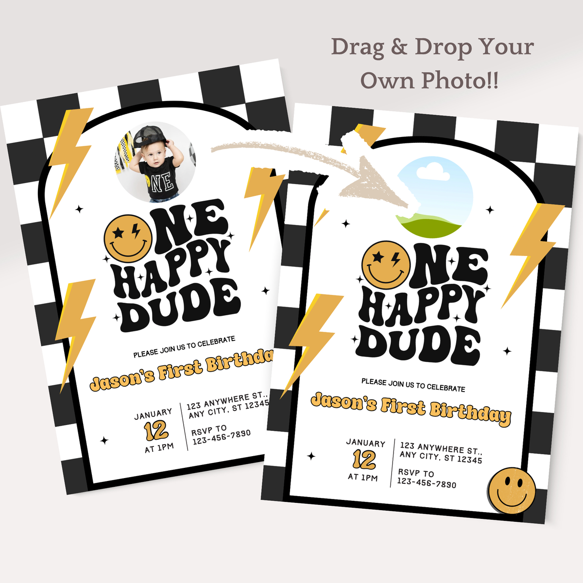 One Happy Dude First Birthday Photo Invitation