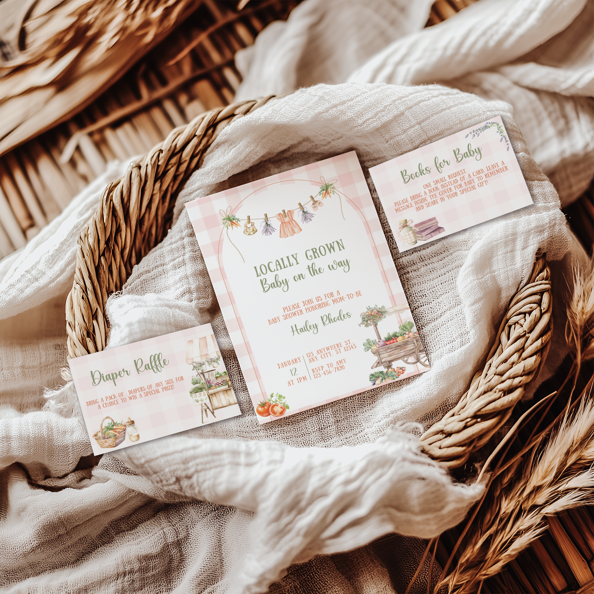 Locally Grown Baby Girl Shower Invitation Bundle