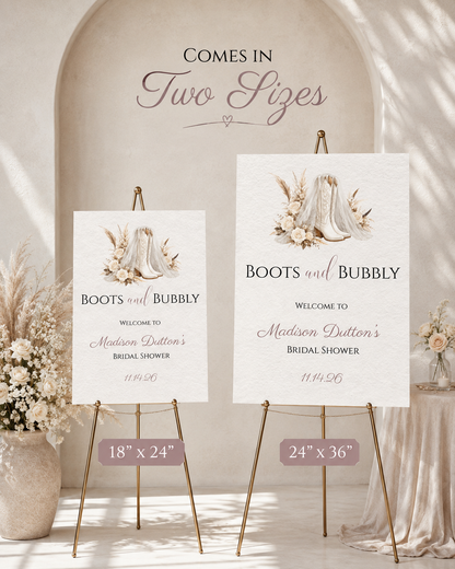 Boots & Bubbly Bridal Shower Welcome Sign