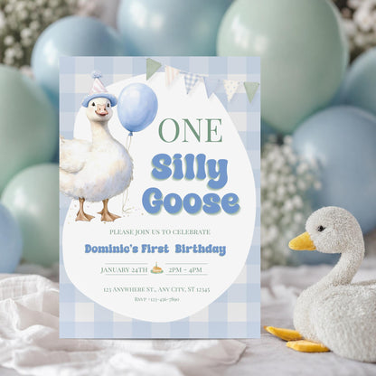 One Silly Goose Boy First Birthday Invitation