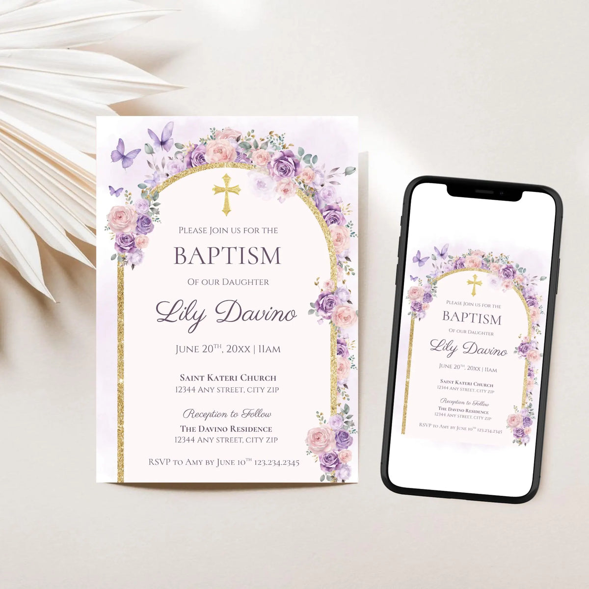 Floral Baptism Invitation