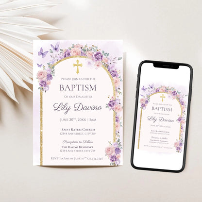 Floral Baptism Invitation