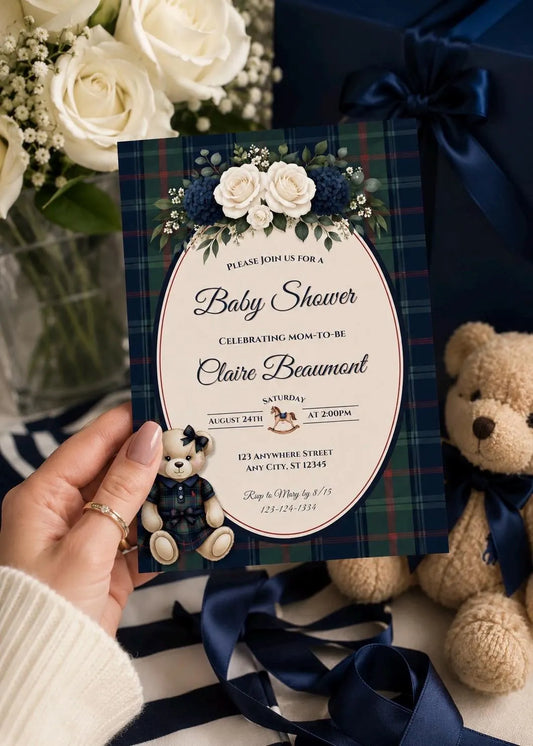 Vintage Teddy Bear Girl Baby Shower Bundle Invitation