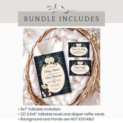Vintage Teddy Bear Girl Baby Shower Bundle Invitation