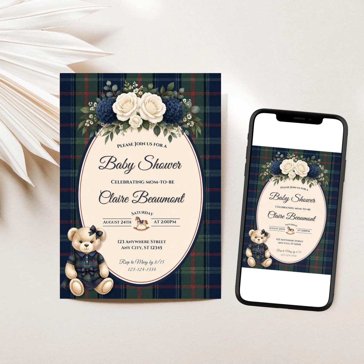 Vintage Teddy Bear Girl Baby Shower Bundle Invitation