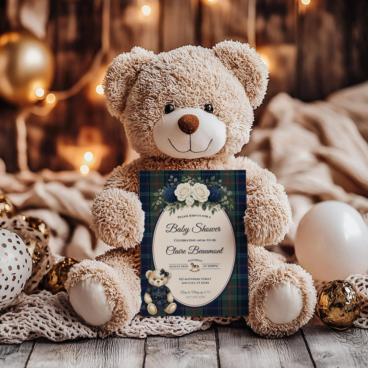 Vintage Teddy Bear Girl Baby Shower Bundle Invitation