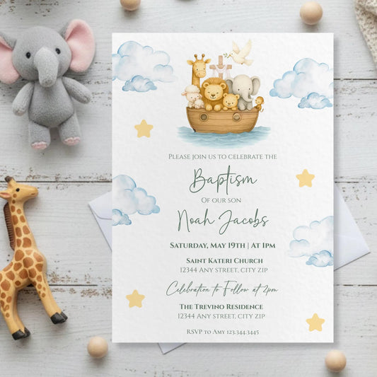 Noah’s Ark Baptism Invitation