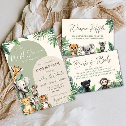 A Little Wild One Is On The Way Baby Shower Invitation Bundle