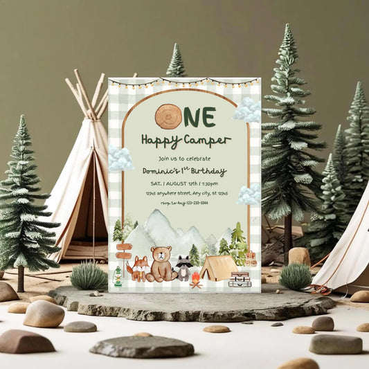 One Happy Camper First Birthday Invitation
