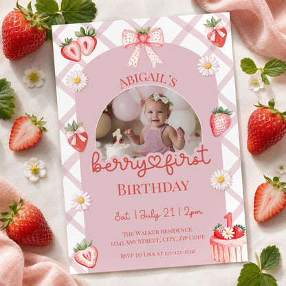 Berry First Birthday Photo Invitation