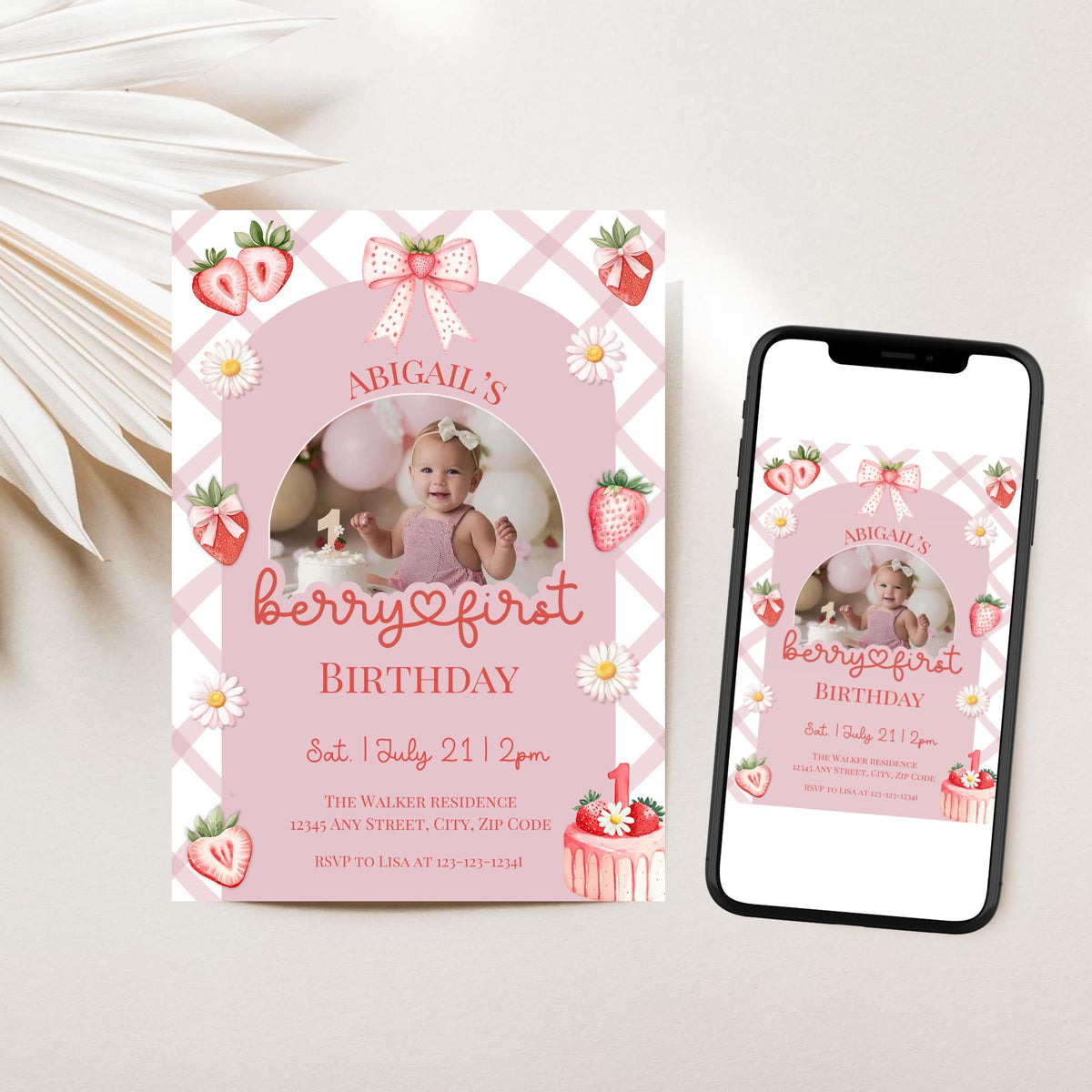 Berry First Birthday Photo Invitation