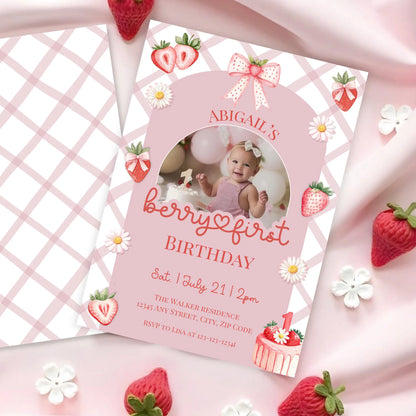 Berry First Birthday Photo Invitation