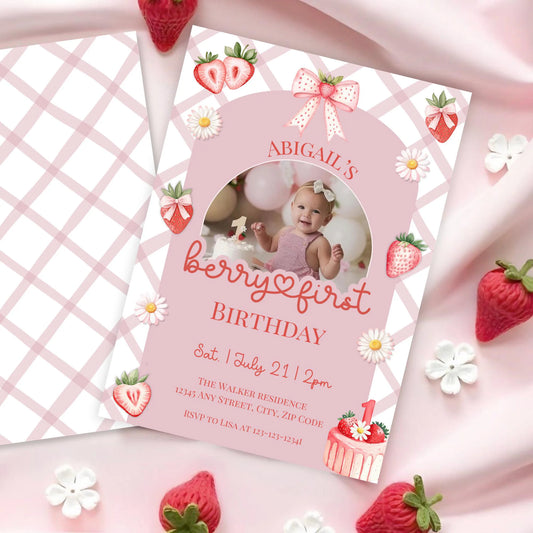 Berry First Birthday Photo Invitation