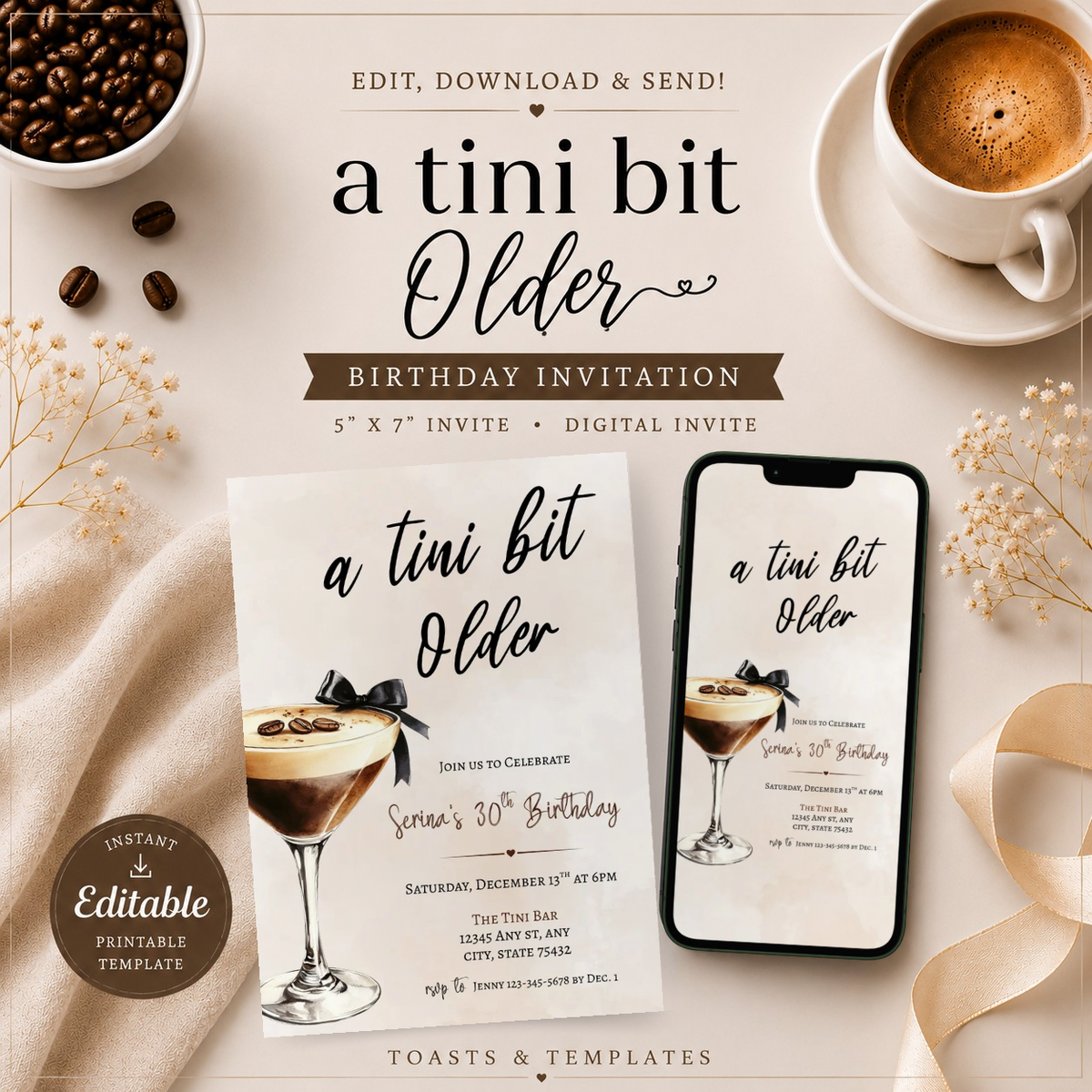 A Tini Bit Older Epresso Martini Birthday Invitation