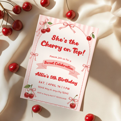 She's the Cherry on Top Birthday Invitation