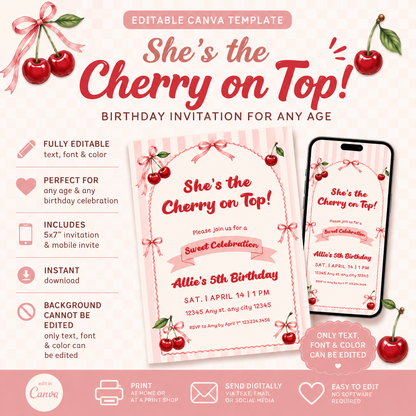 She's the Cherry on Top Birthday Invitation
