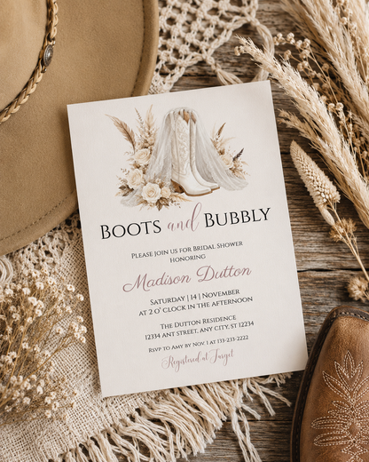 Boots and Bubbly Bridal Shower Invitation