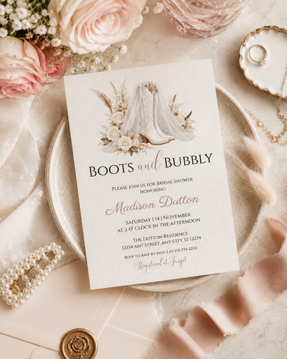 Boots and Bubbly Bridal Shower Invitation
