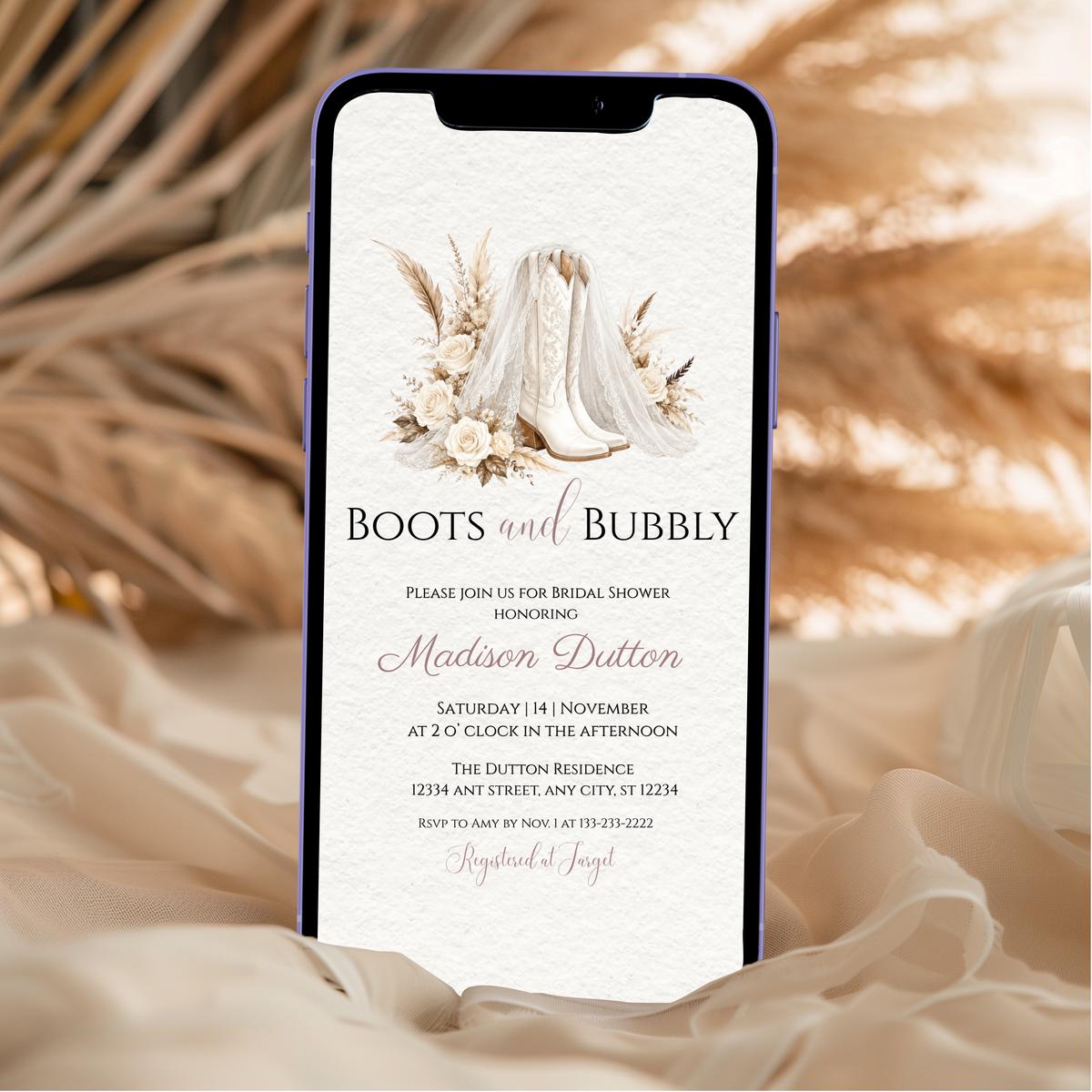 Boots and Bubbly Bridal Shower Invitation