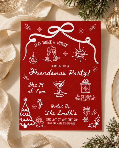 Whimsical Hand Drawn Christmas Friendsmas Party Invitation