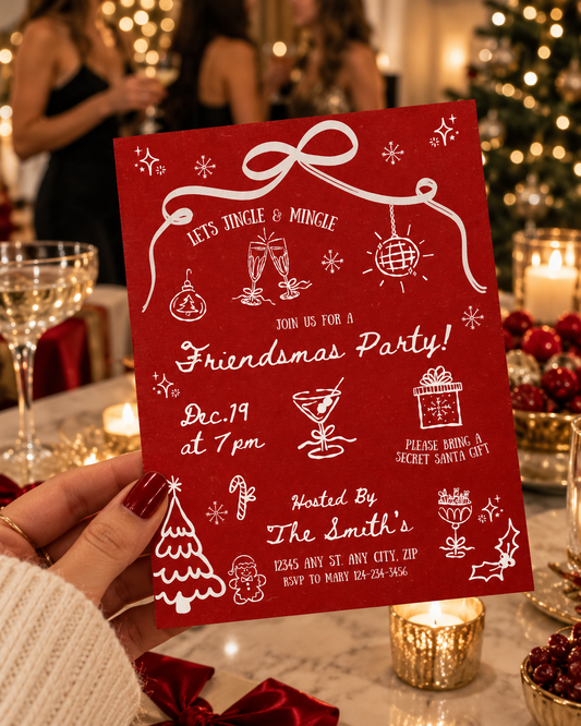 Whimsical Hand Drawn Christmas Friendsmas Party Invitation
