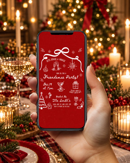 Whimsical Hand Drawn Christmas Friendsmas Party Invitation